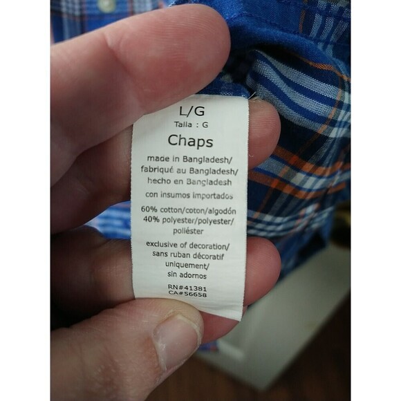 Chaps Men's Easy Care Cotton Long sleeve Button Down Shirt, Large, Blue Plaid - Picture 10 of 11